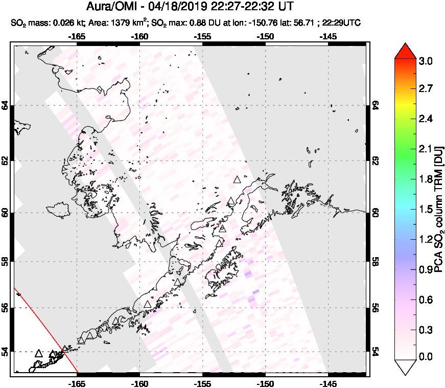 A sulfur dioxide image over Alaska, USA on Apr 18, 2019.