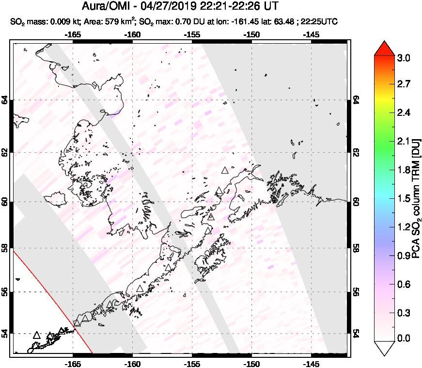 A sulfur dioxide image over Alaska, USA on Apr 27, 2019.