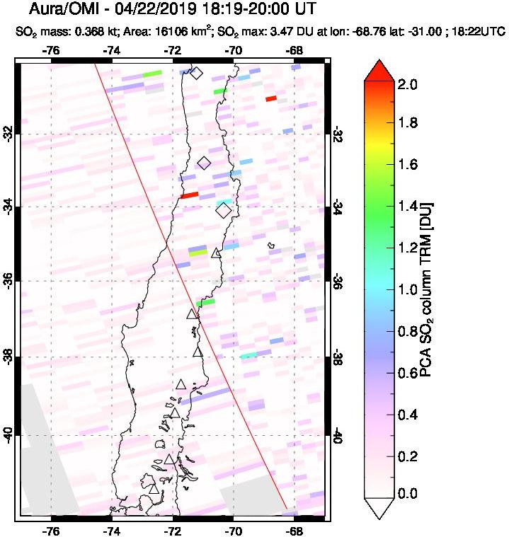 A sulfur dioxide image over Central Chile on Apr 22, 2019.