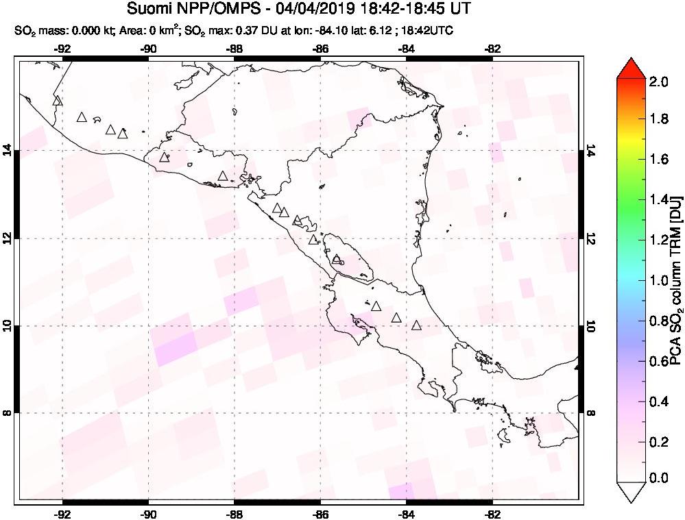 A sulfur dioxide image over Central America on Apr 04, 2019.