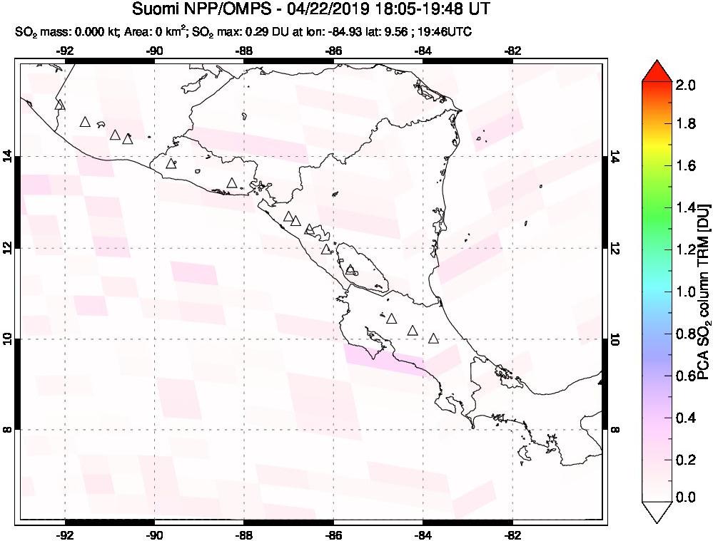 A sulfur dioxide image over Central America on Apr 22, 2019.