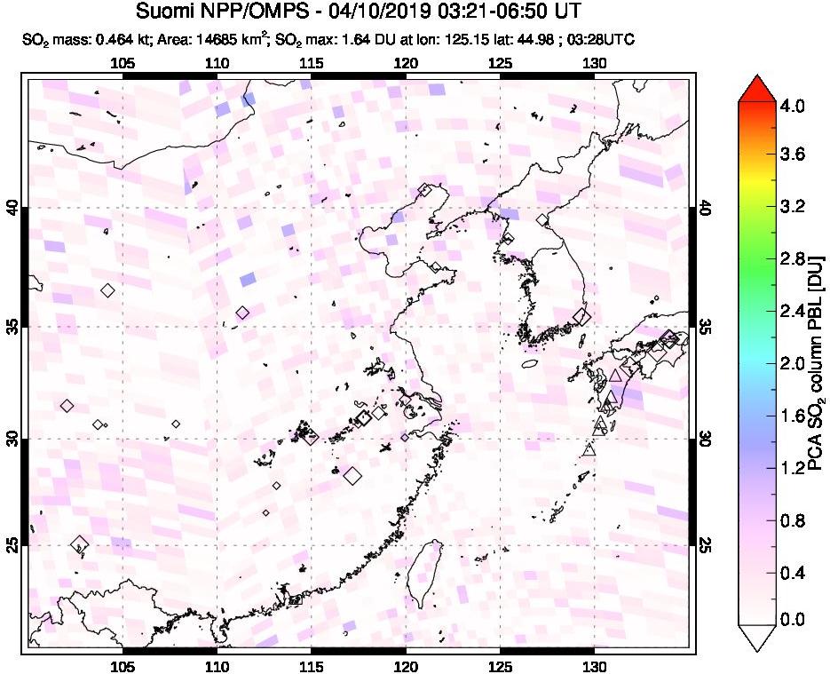 A sulfur dioxide image over Eastern China on Apr 10, 2019.