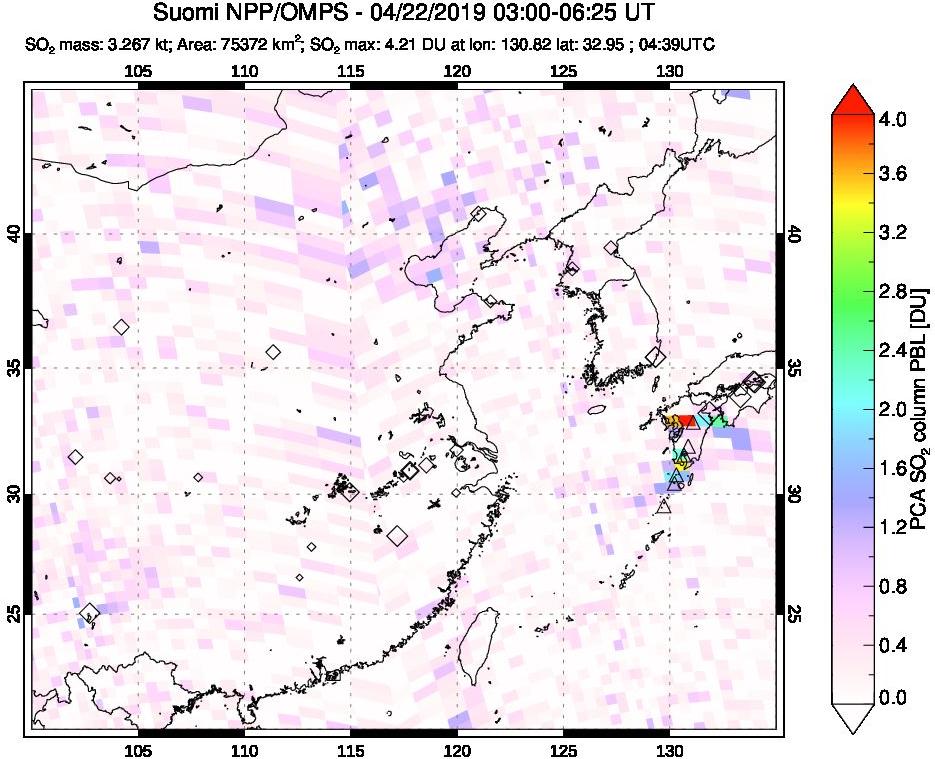 A sulfur dioxide image over Eastern China on Apr 22, 2019.