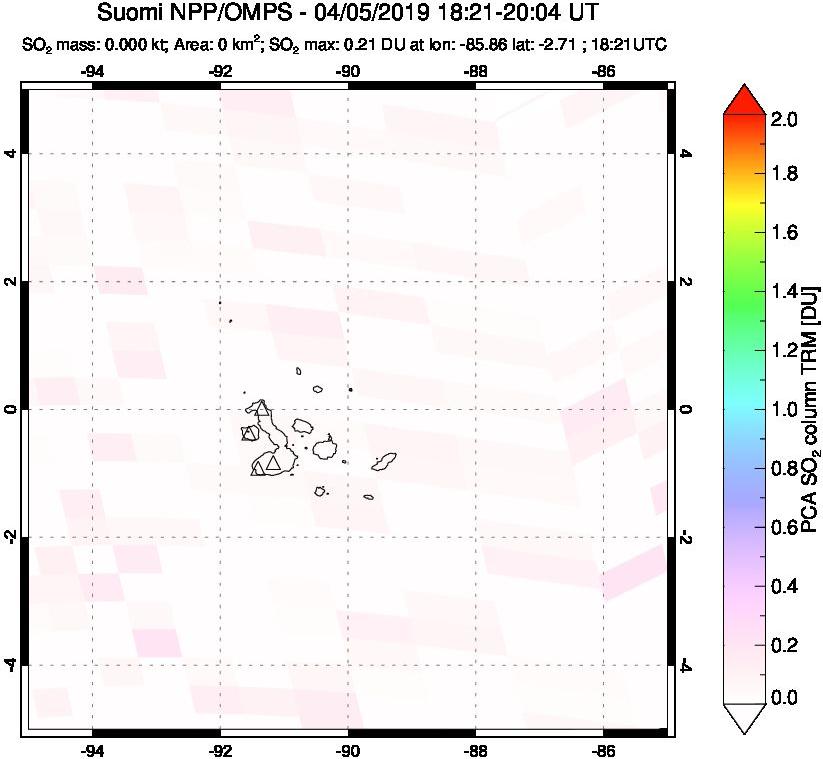 A sulfur dioxide image over Galápagos Islands on Apr 05, 2019.