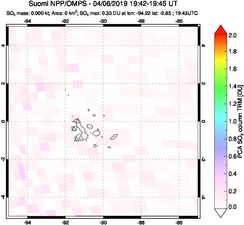 A sulfur dioxide image over Galápagos Islands on Apr 06, 2019.