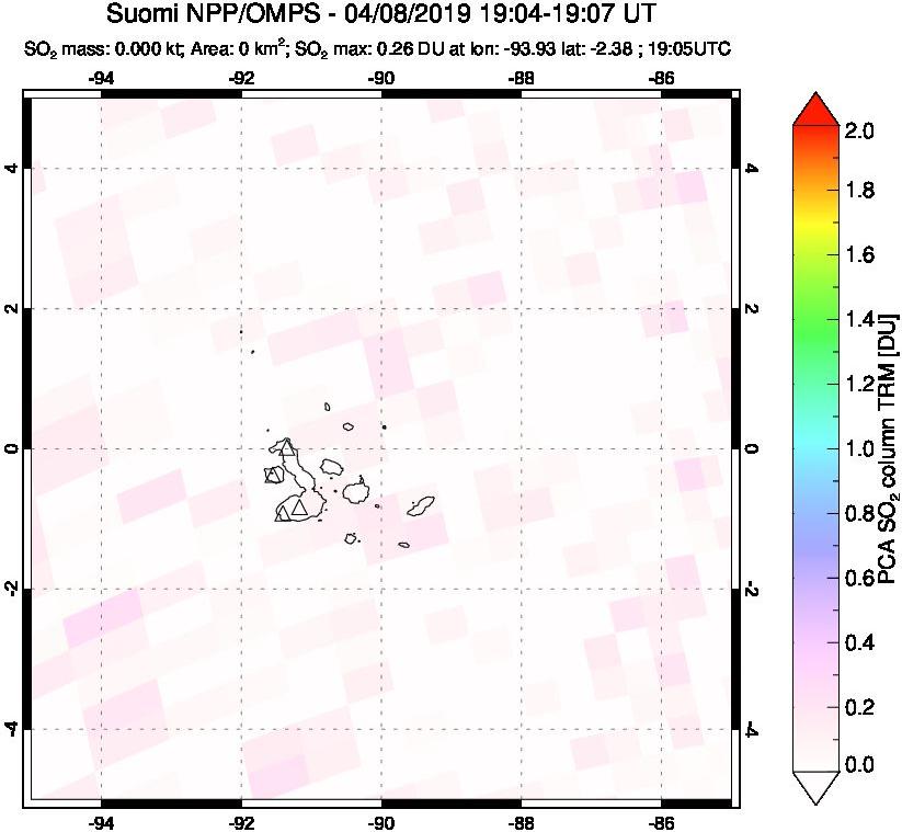 A sulfur dioxide image over Galápagos Islands on Apr 08, 2019.