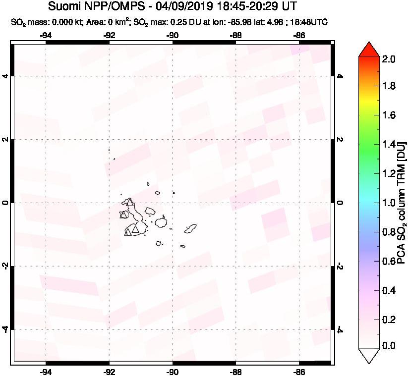 A sulfur dioxide image over Galápagos Islands on Apr 09, 2019.