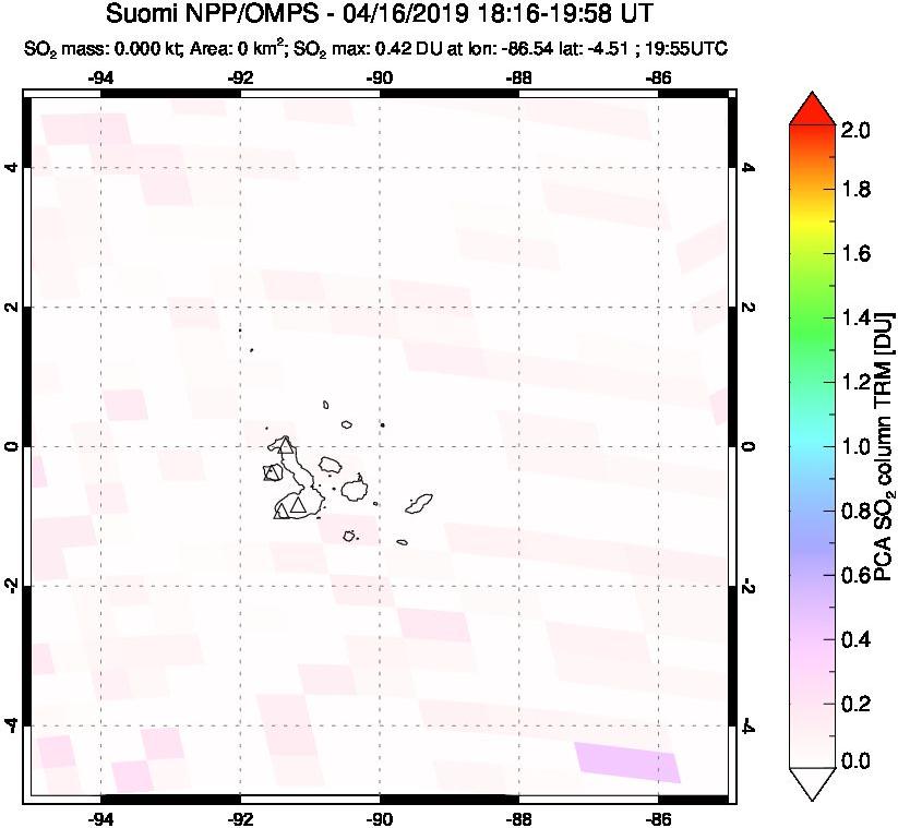 A sulfur dioxide image over Galápagos Islands on Apr 16, 2019.