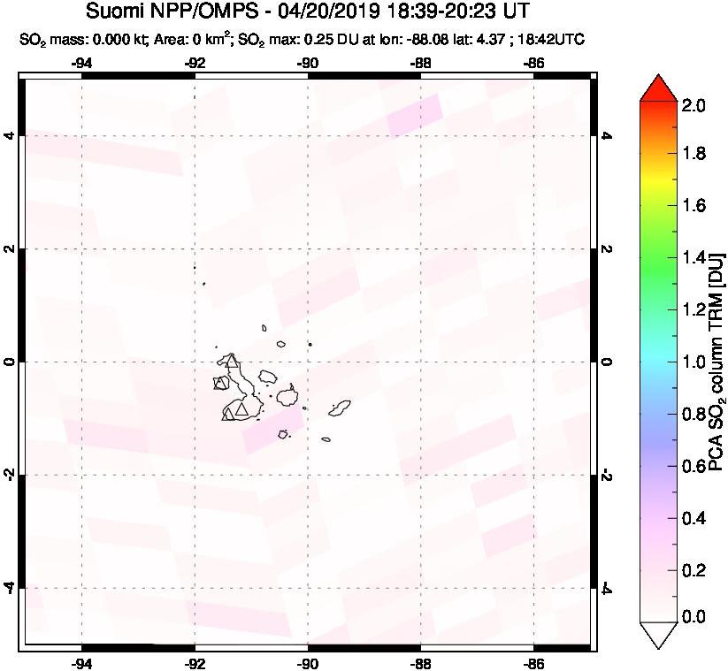 A sulfur dioxide image over Galápagos Islands on Apr 20, 2019.