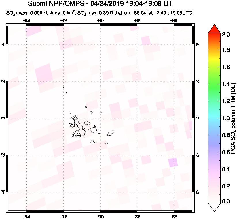 A sulfur dioxide image over Galápagos Islands on Apr 24, 2019.