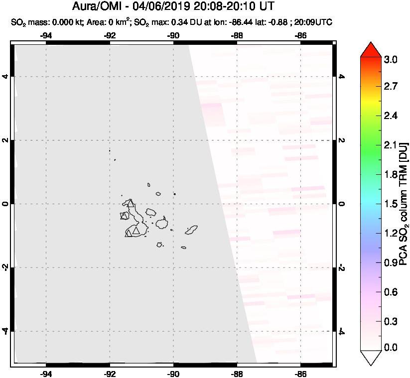 A sulfur dioxide image over Galápagos Islands on Apr 06, 2019.