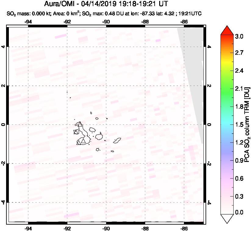 A sulfur dioxide image over Galápagos Islands on Apr 14, 2019.