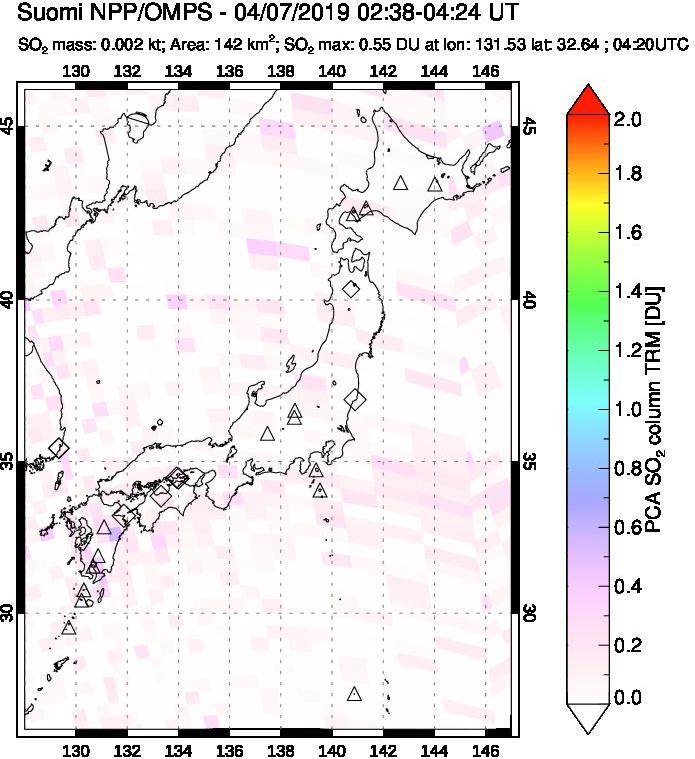 A sulfur dioxide image over Japan on Apr 07, 2019.