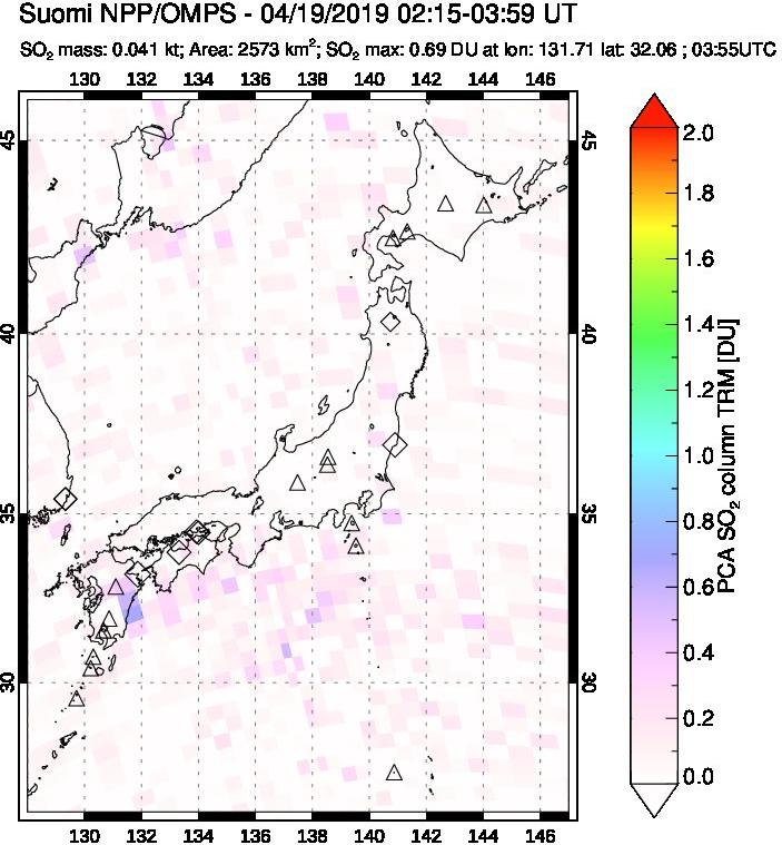 A sulfur dioxide image over Japan on Apr 19, 2019.