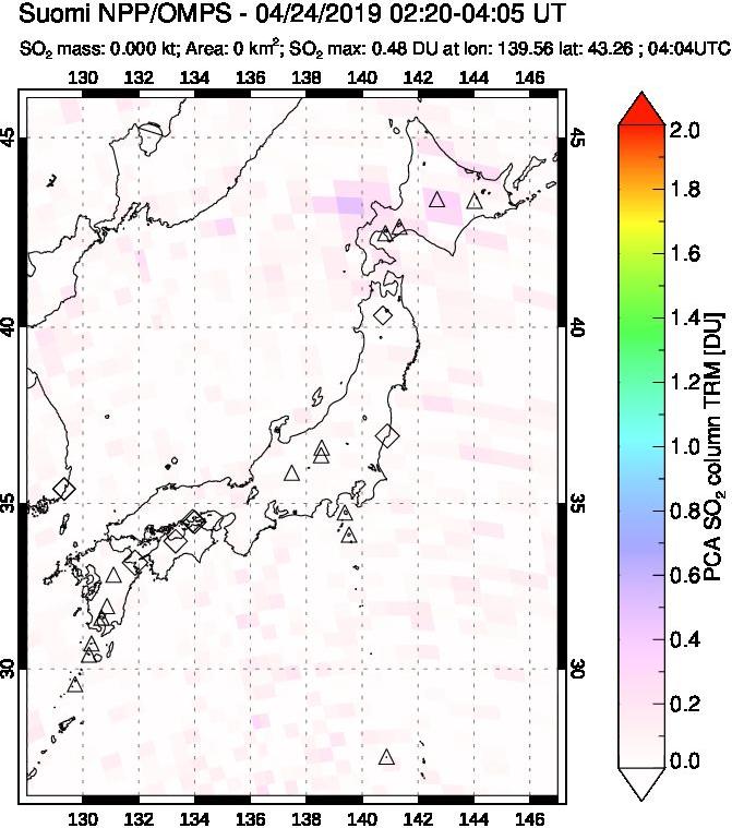 A sulfur dioxide image over Japan on Apr 24, 2019.