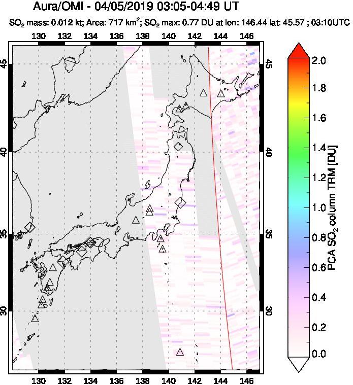 A sulfur dioxide image over Japan on Apr 05, 2019.