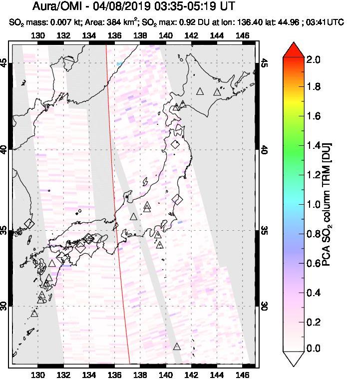 A sulfur dioxide image over Japan on Apr 08, 2019.