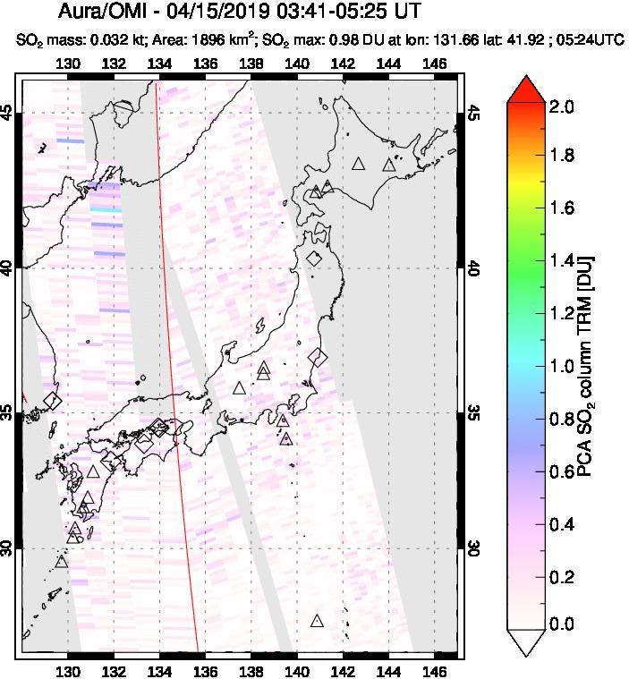 A sulfur dioxide image over Japan on Apr 15, 2019.