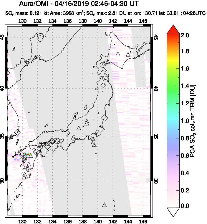 A sulfur dioxide image over Japan on Apr 16, 2019.