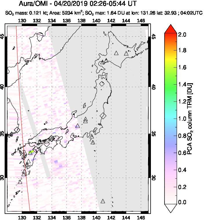 A sulfur dioxide image over Japan on Apr 20, 2019.