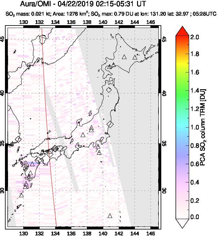 A sulfur dioxide image over Japan on Apr 22, 2019.