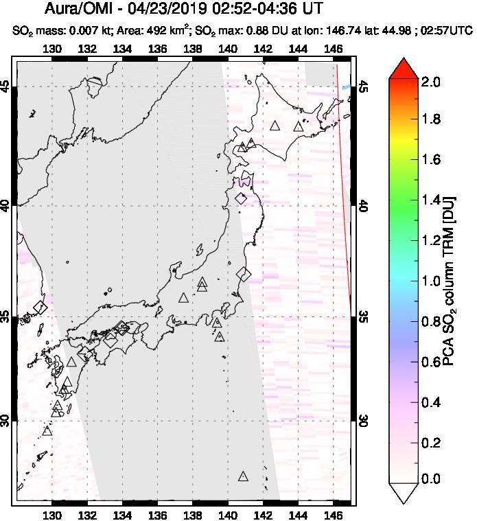 A sulfur dioxide image over Japan on Apr 23, 2019.