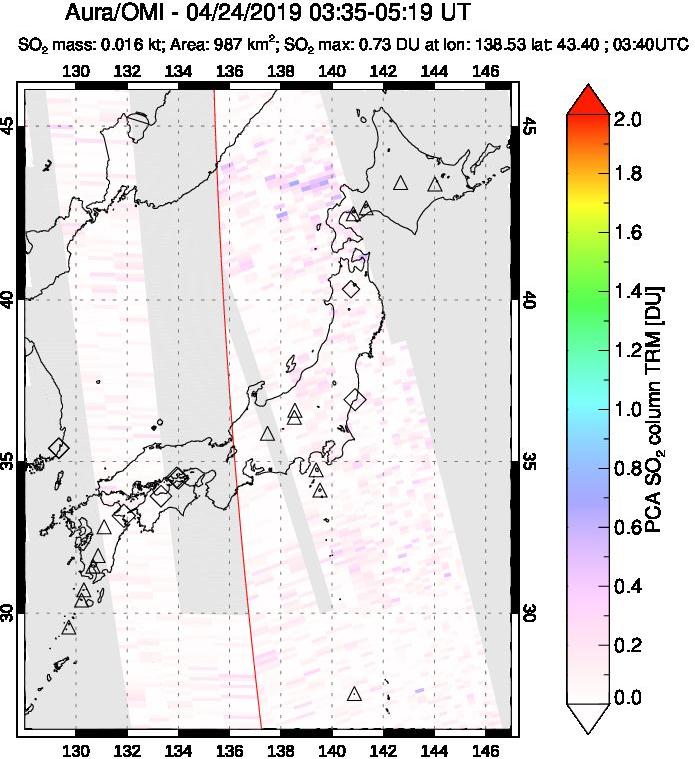 A sulfur dioxide image over Japan on Apr 24, 2019.