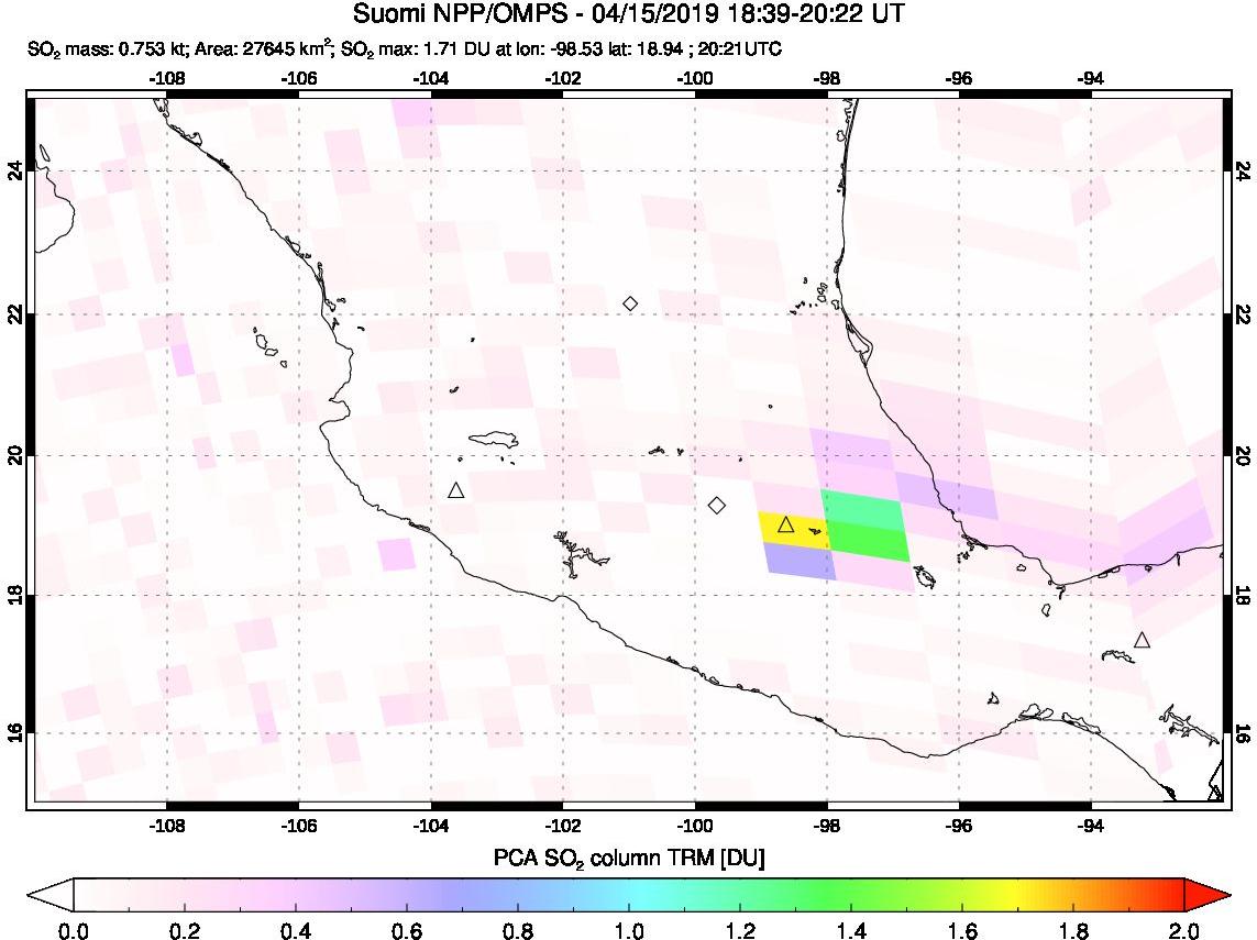 A sulfur dioxide image over Mexico on Apr 15, 2019.