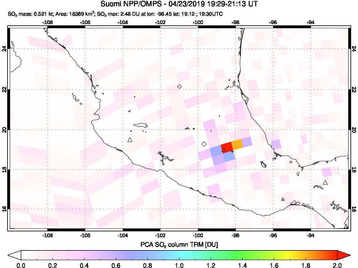 A sulfur dioxide image over Mexico on Apr 23, 2019.