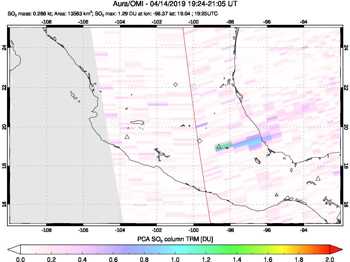 A sulfur dioxide image over Mexico on Apr 14, 2019.