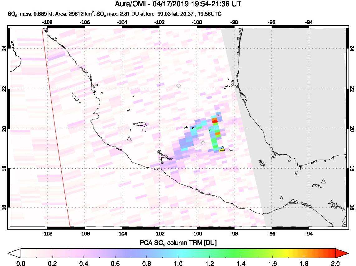 A sulfur dioxide image over Mexico on Apr 17, 2019.