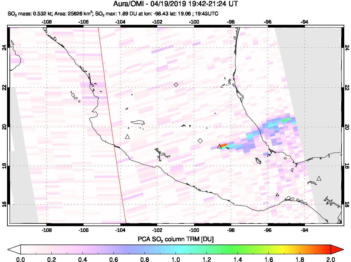 A sulfur dioxide image over Mexico on Apr 19, 2019.