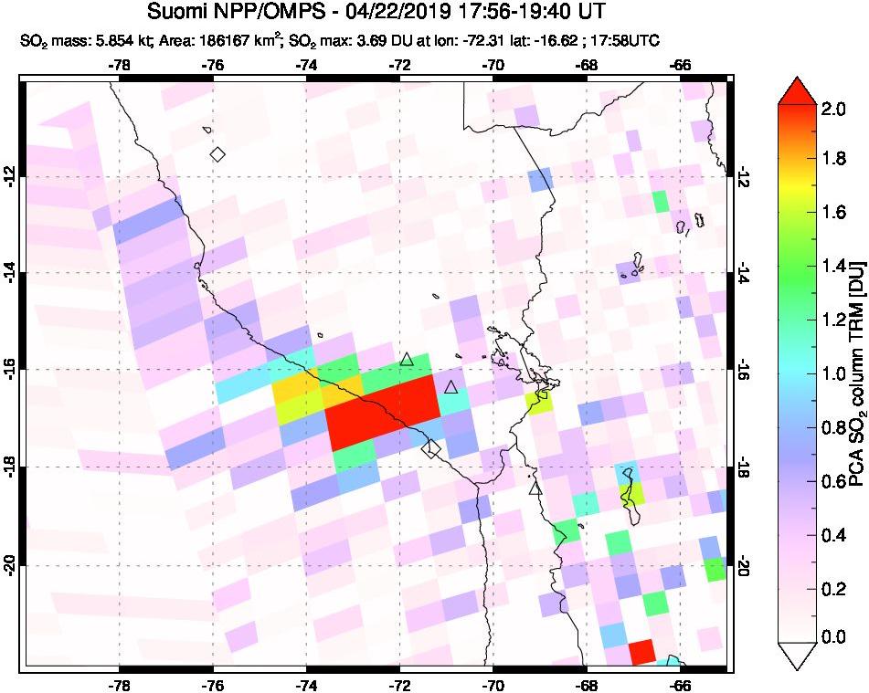 A sulfur dioxide image over Peru on Apr 22, 2019.