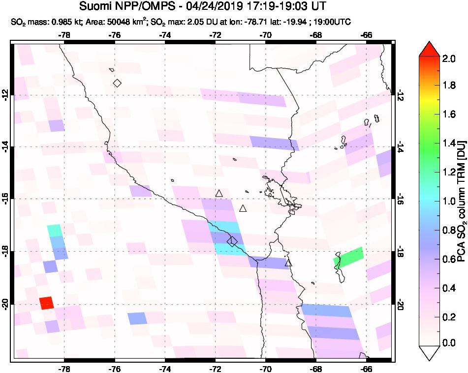 A sulfur dioxide image over Peru on Apr 24, 2019.