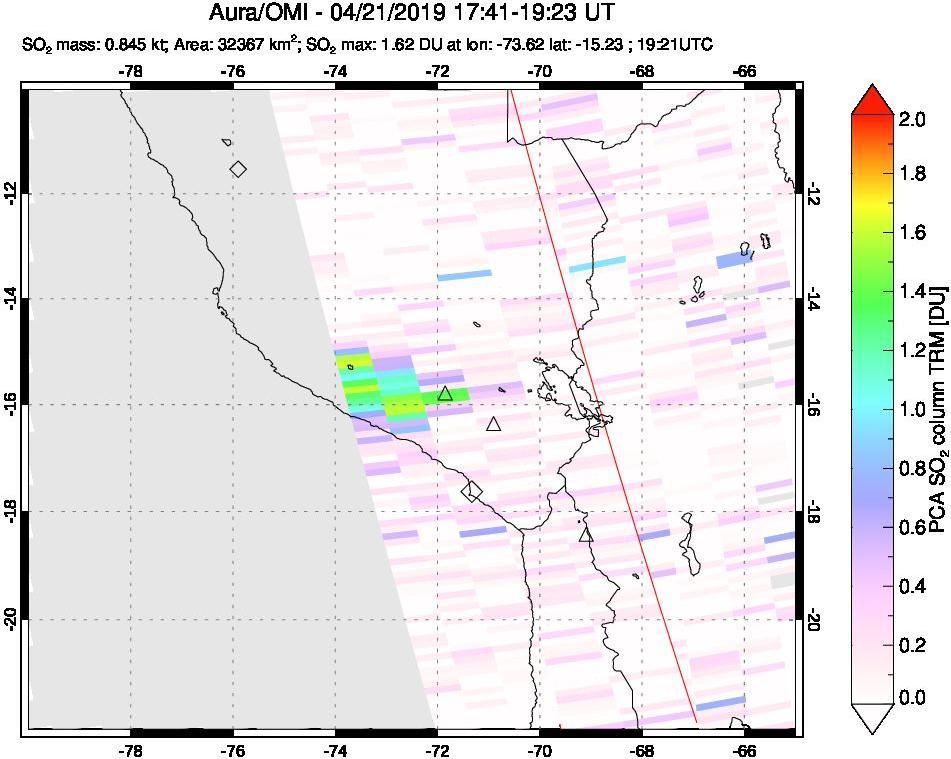 A sulfur dioxide image over Peru on Apr 21, 2019.