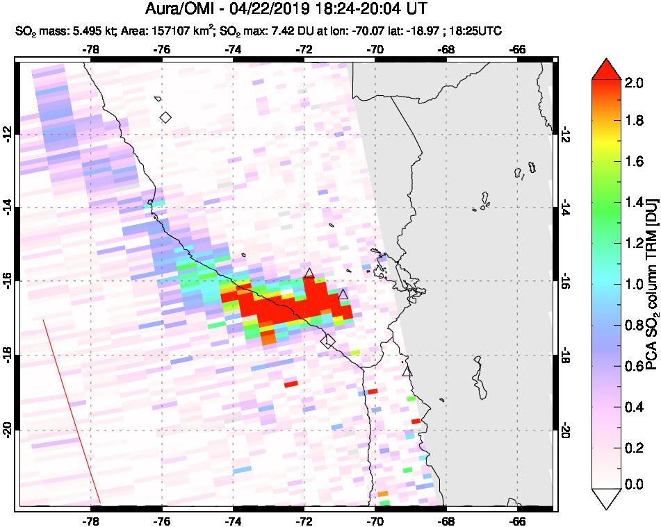 A sulfur dioxide image over Peru on Apr 22, 2019.