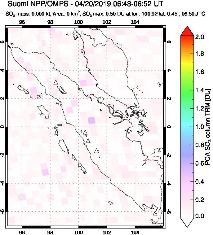 A sulfur dioxide image over Sumatra, Indonesia on Apr 20, 2019.