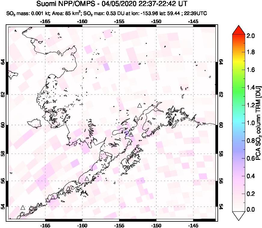 A sulfur dioxide image over Alaska, USA on Apr 05, 2020.