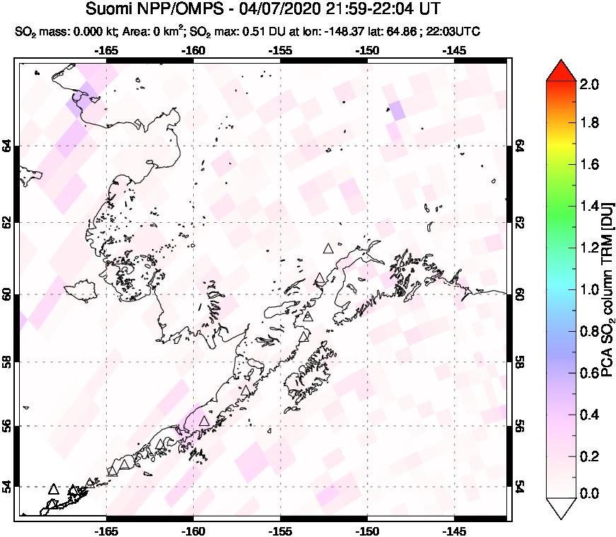 A sulfur dioxide image over Alaska, USA on Apr 07, 2020.