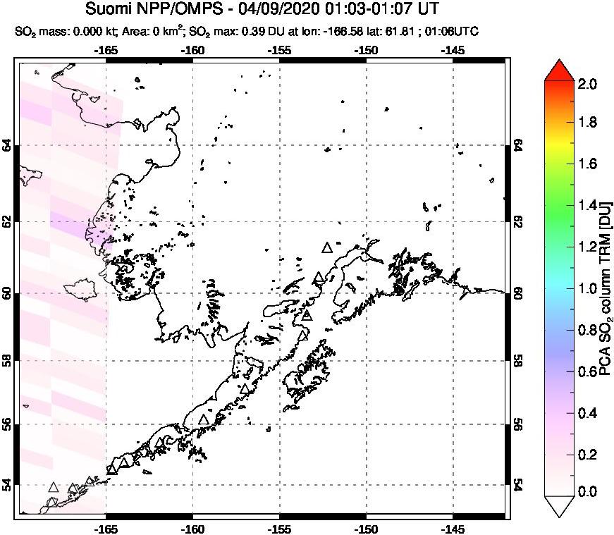 A sulfur dioxide image over Alaska, USA on Apr 09, 2020.