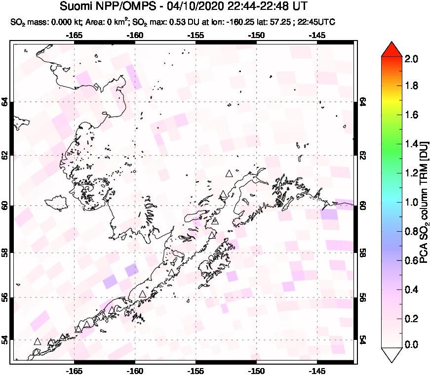 A sulfur dioxide image over Alaska, USA on Apr 10, 2020.