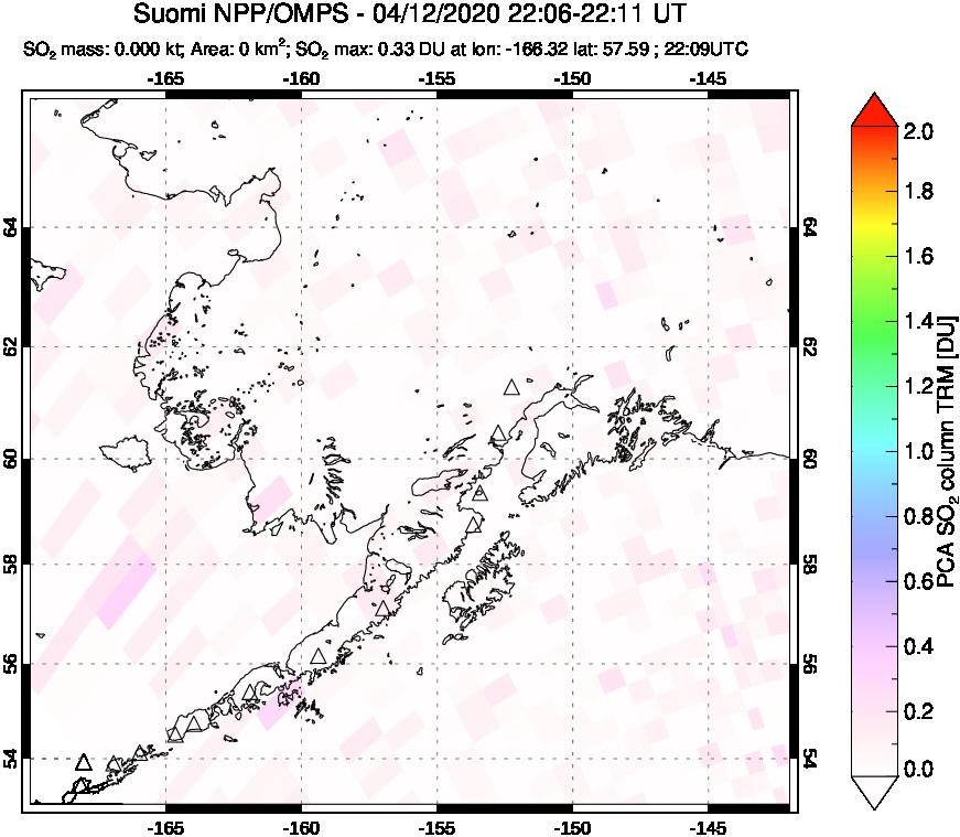 A sulfur dioxide image over Alaska, USA on Apr 12, 2020.