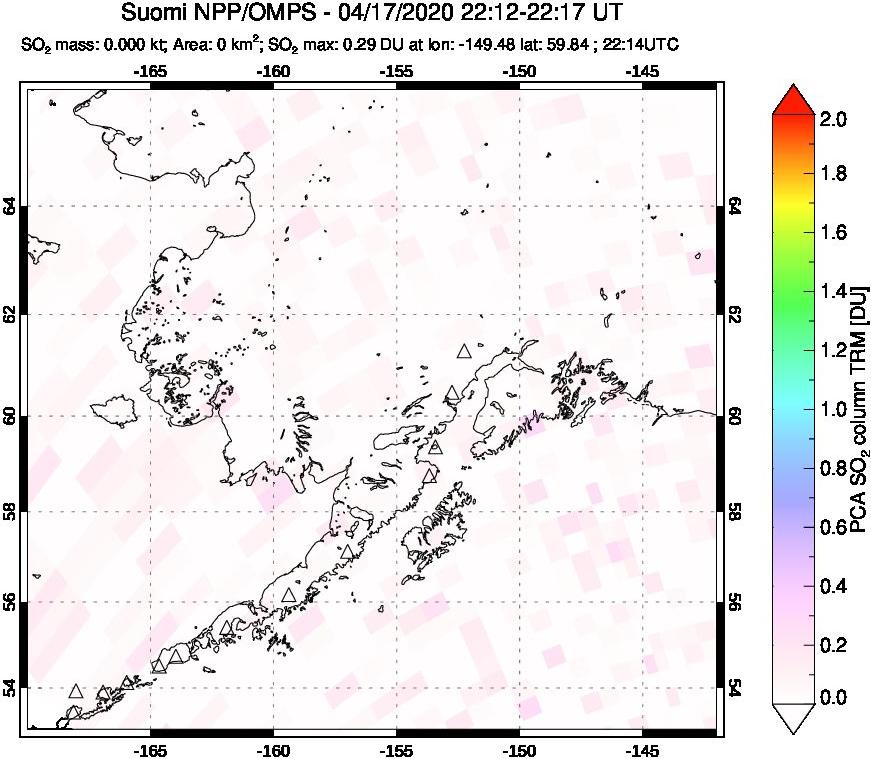 A sulfur dioxide image over Alaska, USA on Apr 17, 2020.