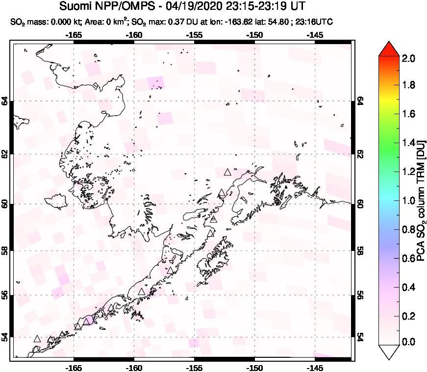 A sulfur dioxide image over Alaska, USA on Apr 19, 2020.