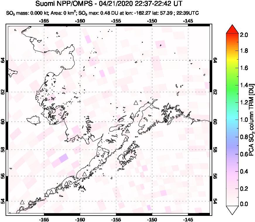A sulfur dioxide image over Alaska, USA on Apr 21, 2020.