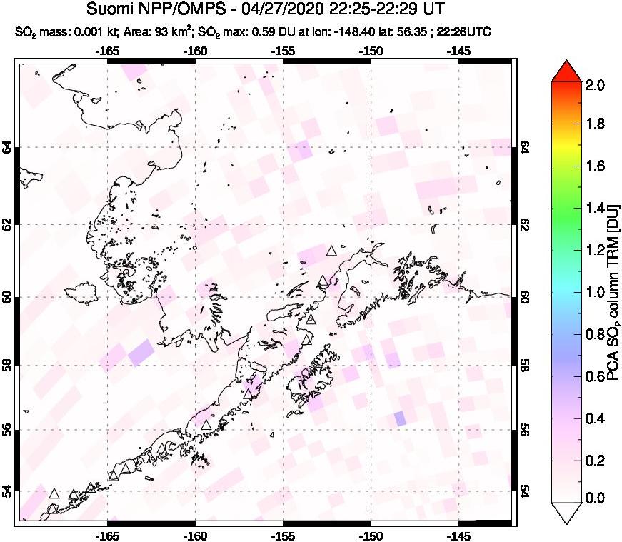 A sulfur dioxide image over Alaska, USA on Apr 27, 2020.