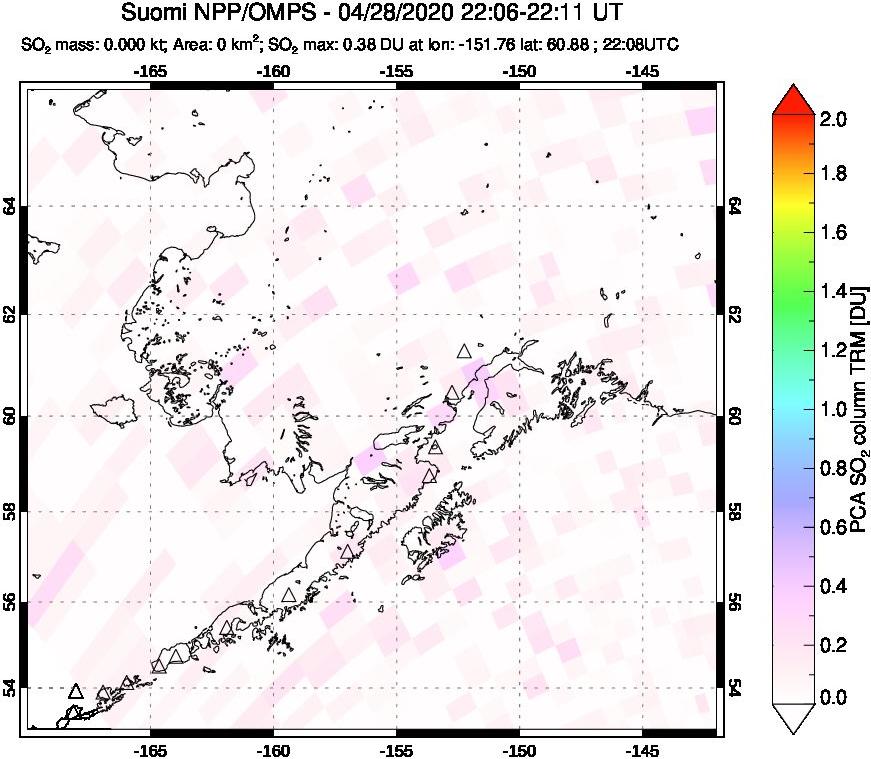 A sulfur dioxide image over Alaska, USA on Apr 28, 2020.
