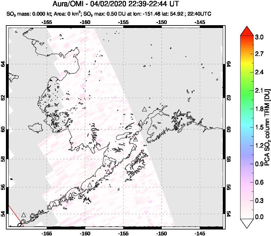 A sulfur dioxide image over Alaska, USA on Apr 02, 2020.