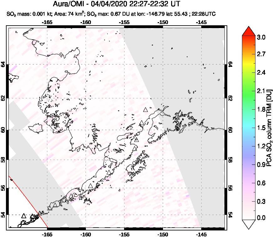 A sulfur dioxide image over Alaska, USA on Apr 04, 2020.