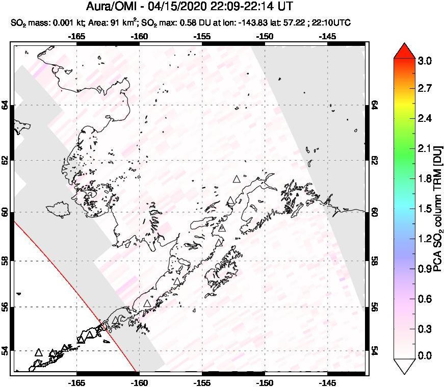 A sulfur dioxide image over Alaska, USA on Apr 15, 2020.